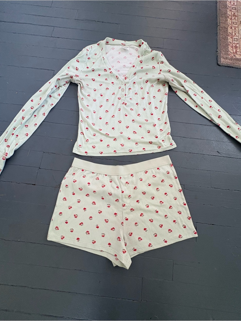 No Boundaries Mint Green Floral Henley Top & Shorts Pajama Set